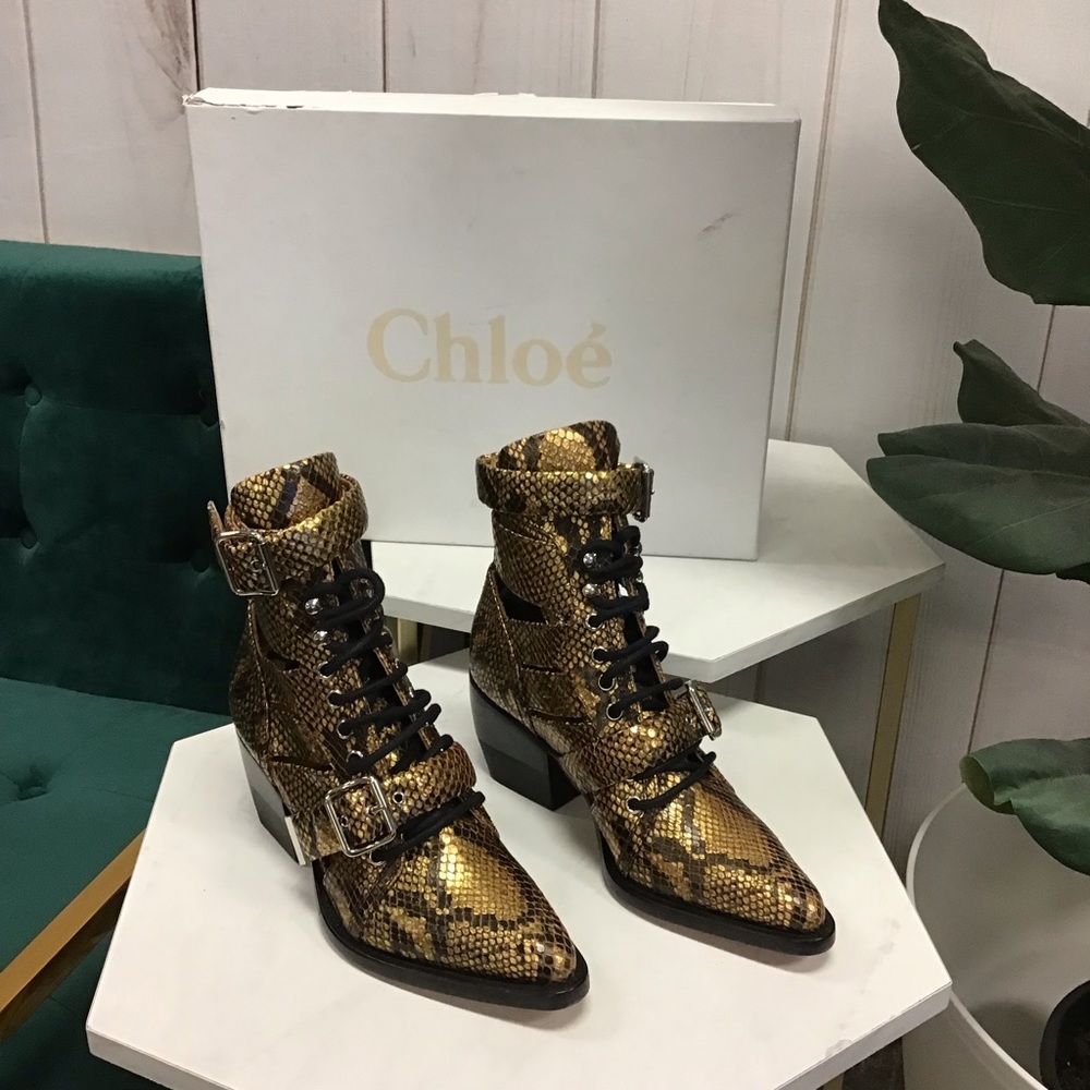 Chloe Rylee Python Harvest Gold Ankle Boots - image 1